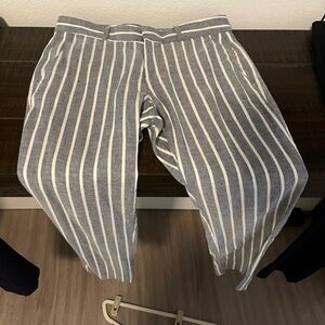 Striped Gray and White Linen Pants